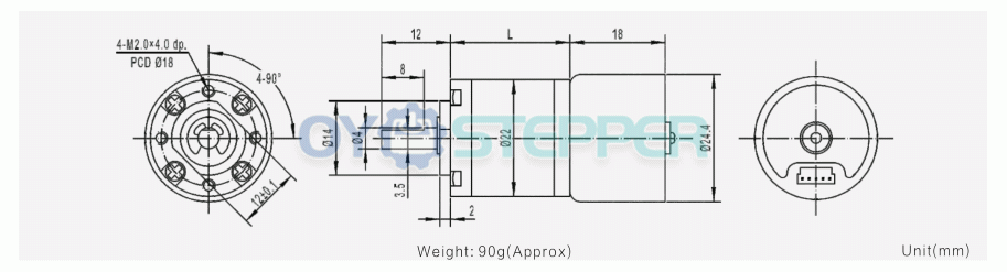 Pack de 2 Motorreductores DC sin escobillas 12V/24V Φ22mm 3.0kg·cm 1.54W con caja planetaria (GMP22-TEC2418)