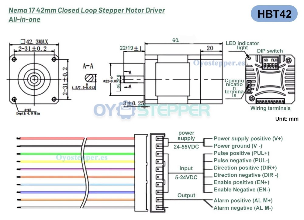 Motor Servo Paso a Paso Integrado Serie HBT42 Nema 17 Lazo Cerrado con Controlador y Encoder 1000 Líneas Motor Servo Paso a Paso Integrado Serie HBT42 Nema 17 Lazo Cerrado con Controlador y Encoder 1000 Líneas