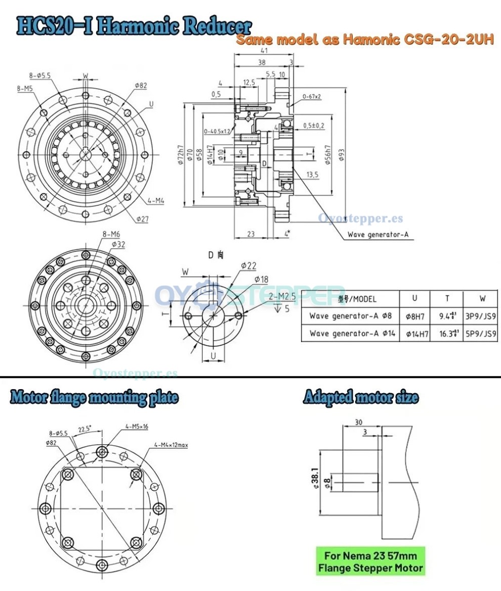 Caja de Engranajes Arm&oacute;nica CSF Relaci&oacute;n 50:1-120:1 para Motor Paso a Paso/Servo