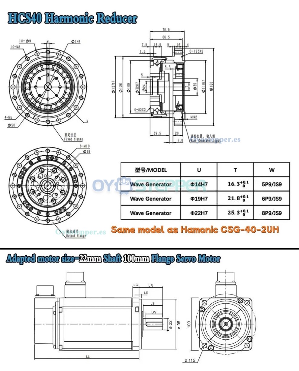 Caja de Engranajes Arm&oacute;nica CSF Relaci&oacute;n 50:1-120:1 para Motor Paso a Paso/Servo