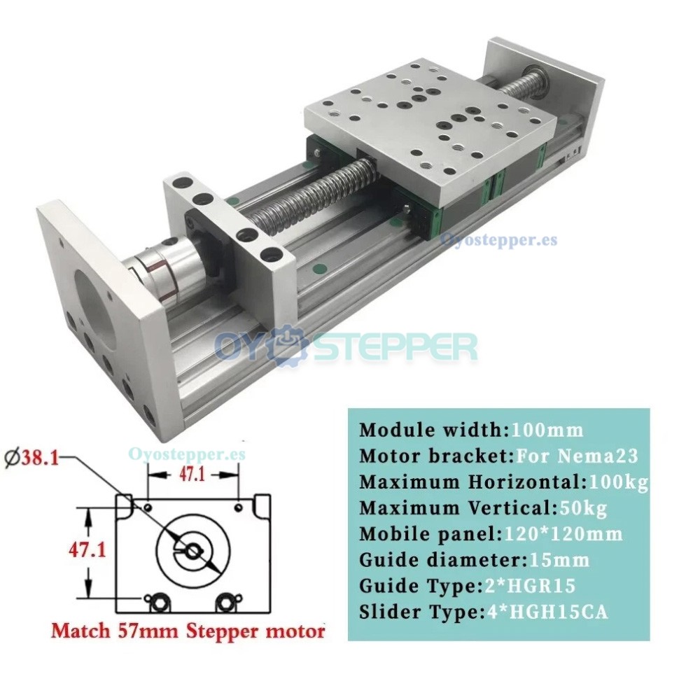Etapa Lineal de Carga Pesada con Husillo a Bolas, 70-100kg HGR15, Mesa CNC para Ejes X Y Z