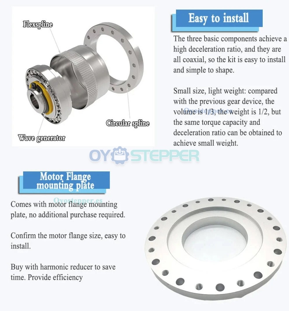 Reductor de engranajes arm&oacute;nicos serie ZXF 31:1 a 160:1 para motor paso a paso/servomotor, brazo rob&oacute;tico CNC