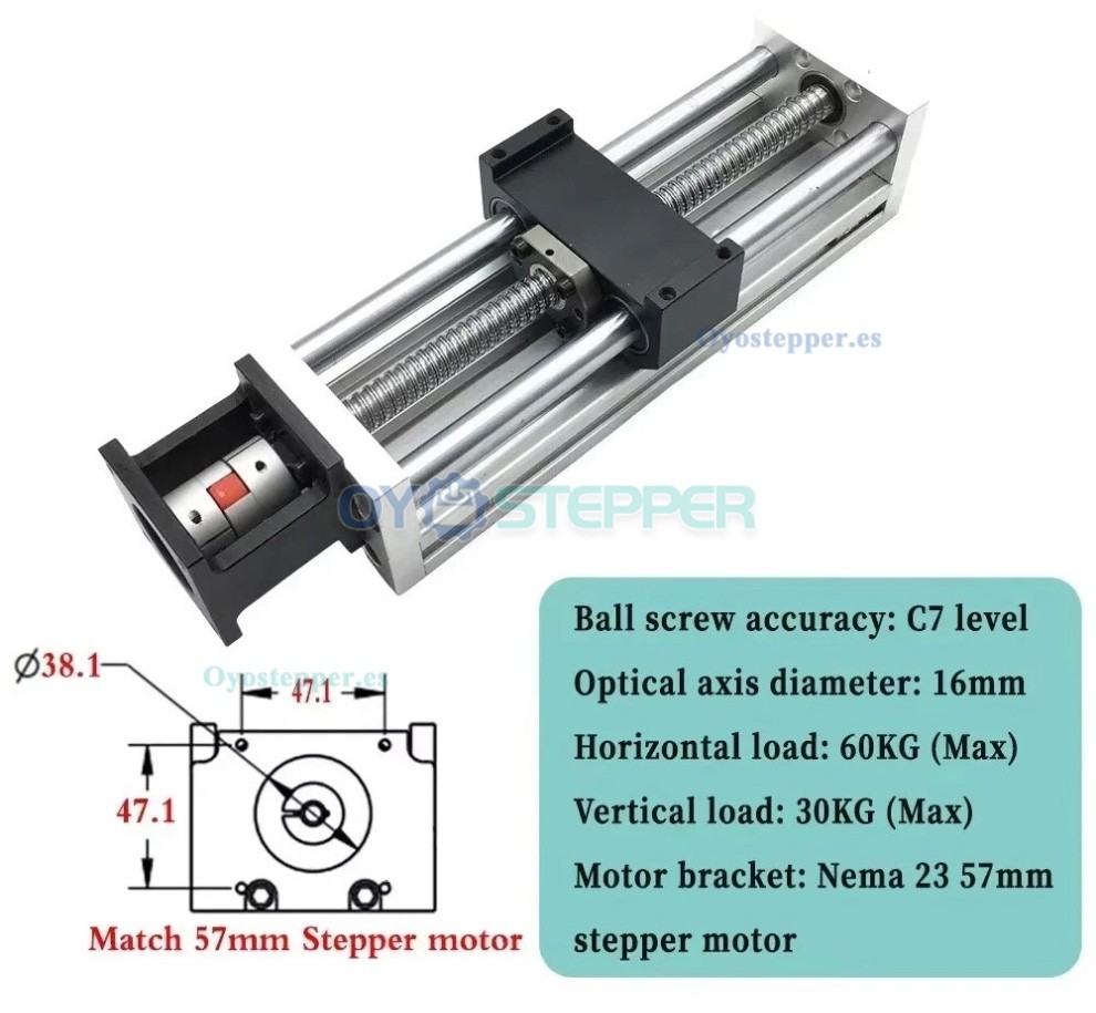 Mesa Deslizante CNC Gu&iacute;a de Movimiento Lineal Compatible con Motor Paso a Paso NEMA23 / Servomotor 60mm