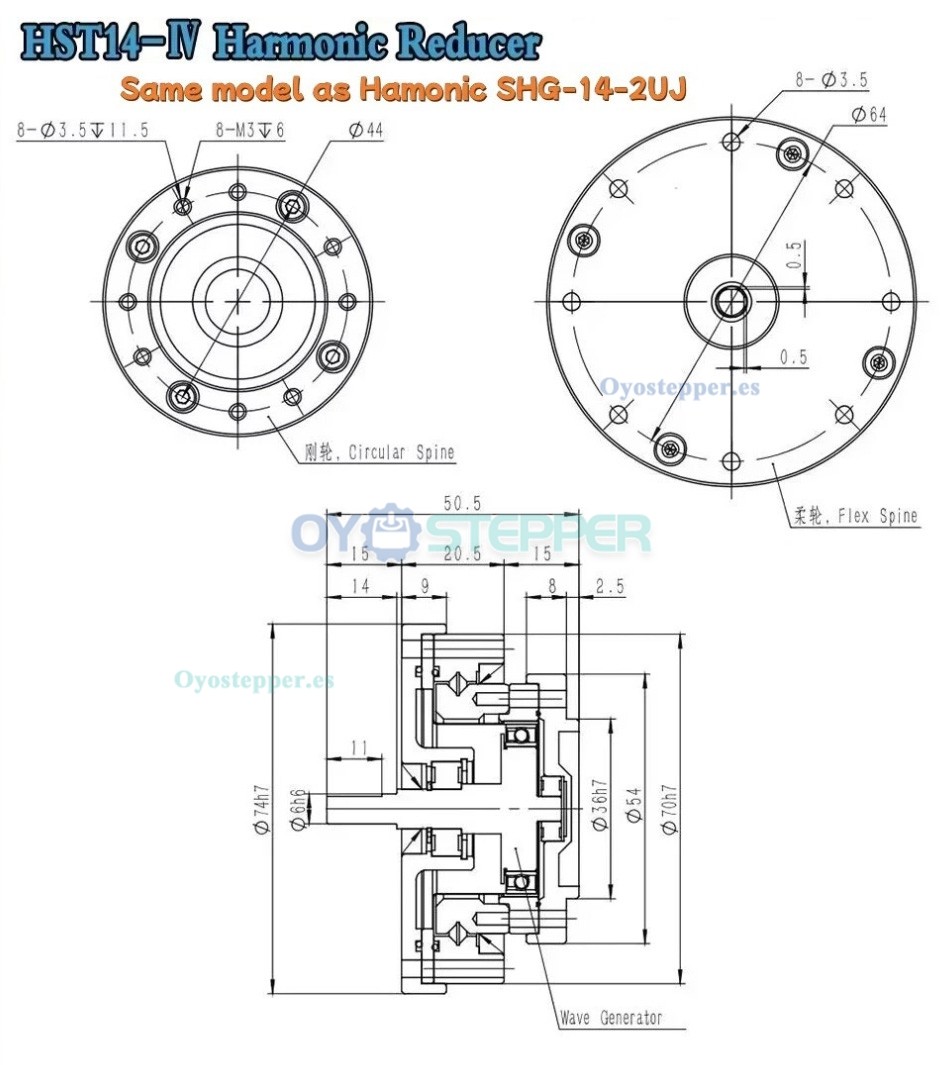 Reductor Arm&oacute;nico Serie HST Relaci&oacute;n 50:1-160:1 seg-arc para Brazo Robot Industrial