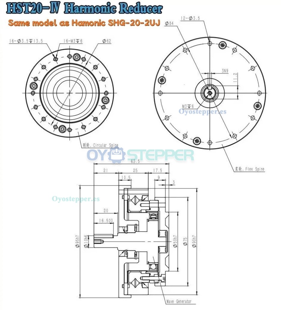 Reductor Arm&oacute;nico Serie HST Relaci&oacute;n 50:1-160:1 20 seg-arc para Brazo Robot Industrial