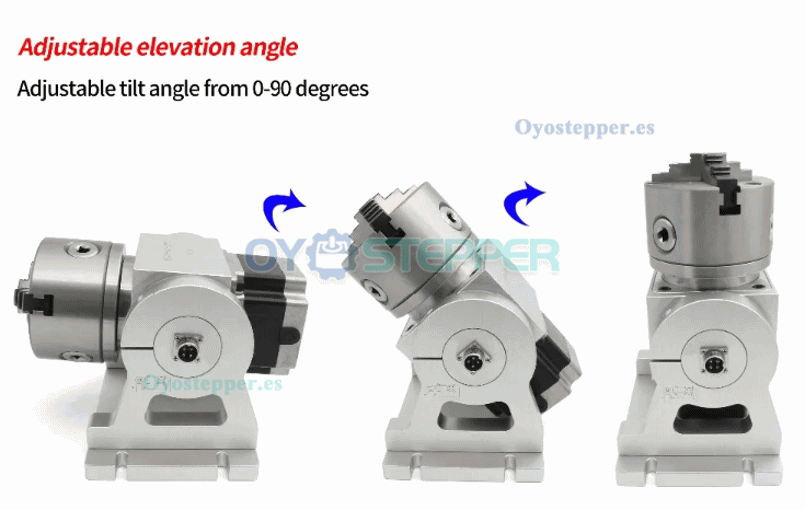 Cabezal divisor rotativo CNC de 4&ordm; eje 10:1 con plato de 3 garras de 100mm y motor NEMA 34