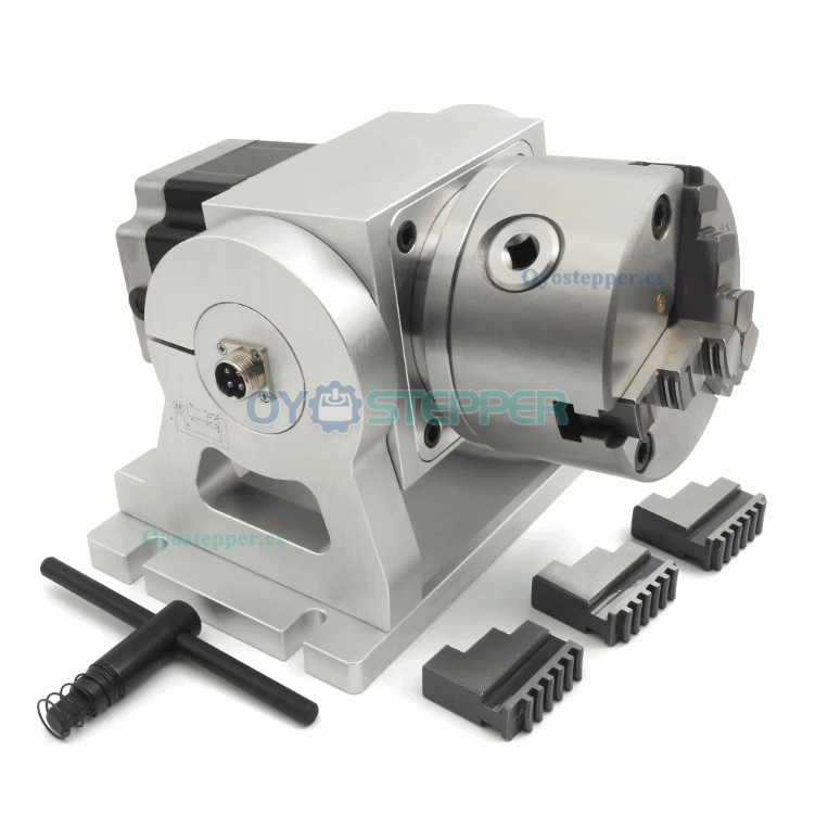 Cabezal divisor rotativo CNC de 4&ordm; eje 10:1 con plato de 3 garras de 100mm y motor NEMA 34
