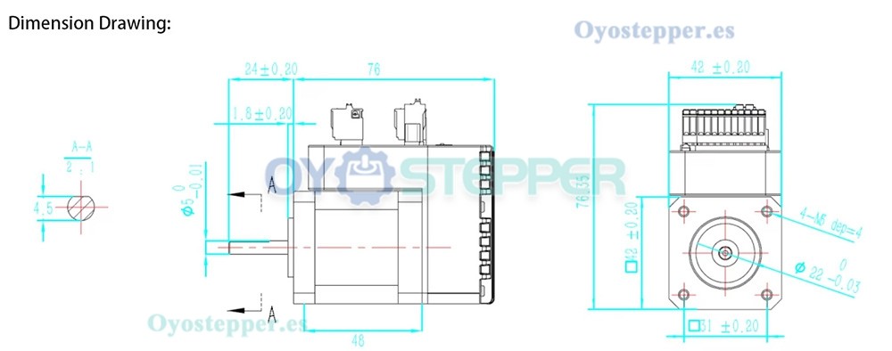 JMC Motor Paso a Paso Integrado en Bucle Cerrado Nema 17 1.8° 0.48 N·m 1.2 A 42×42 mm