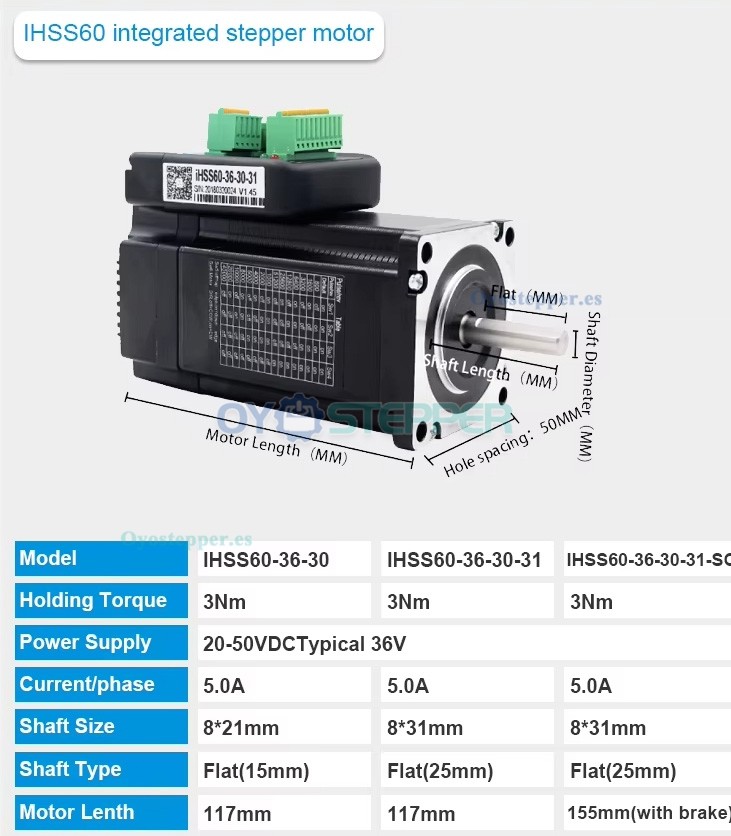 JMC Motor Paso a Paso Integrado en Bucle Cerrado NEMA 23 1.8° 3 N·m 5 A 36 V 2 Fases 60×60 mm