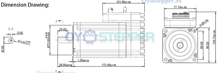 JMC Motor Paso a Paso Integrado en Bucle Cerrado NEMA 34 1.8° 9.8 N·m 6 A 80 V 2 Fases 86×86 mm