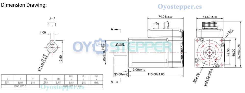 JMC Servomotor AC Nema 23 con Controlador Integrado 200 W 36 V 0.65 N·m 3 Fases 3000 RPM 60×60 mm