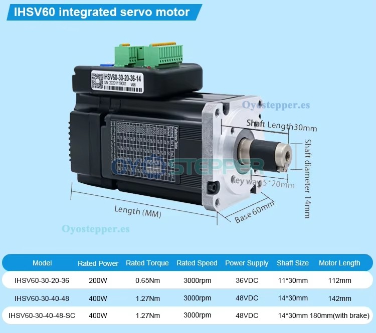 JMC Servomotor AC Integrado Nema 23 con Freno 400 W 48 V 1.27 N·m 3 Fases 3000 RPM 60×60 mm