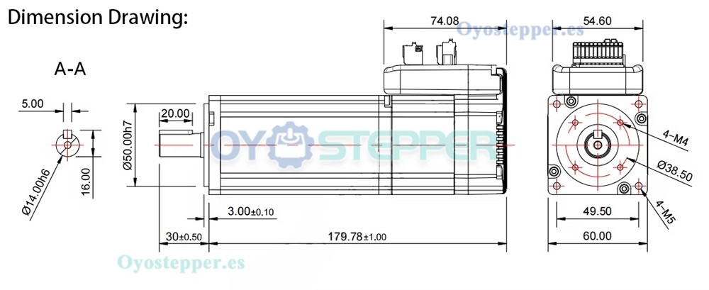 JMC Servomotor AC Integrado Nema 23 con Freno 400 W 48 V 1.27 N·m 3 Fases 3000 RPM 60×60 mm