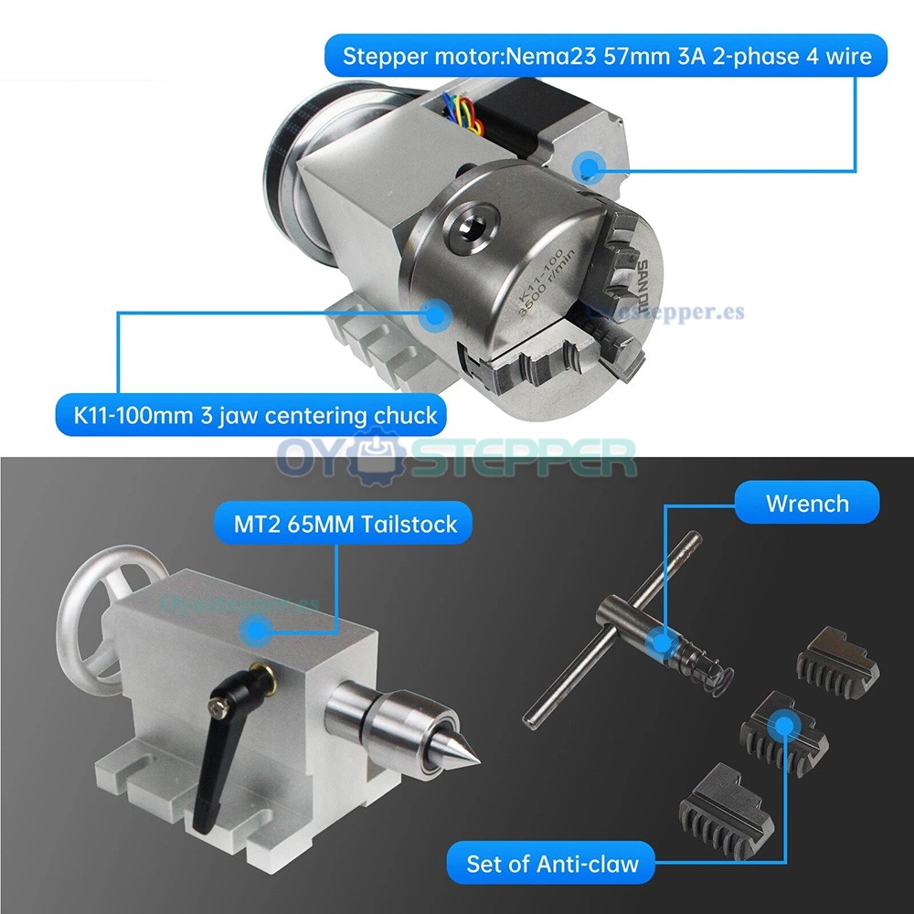 Cabezal divisor de cuarto eje CNC con plato de 80mm o K11 de 100mm y driver DM556S