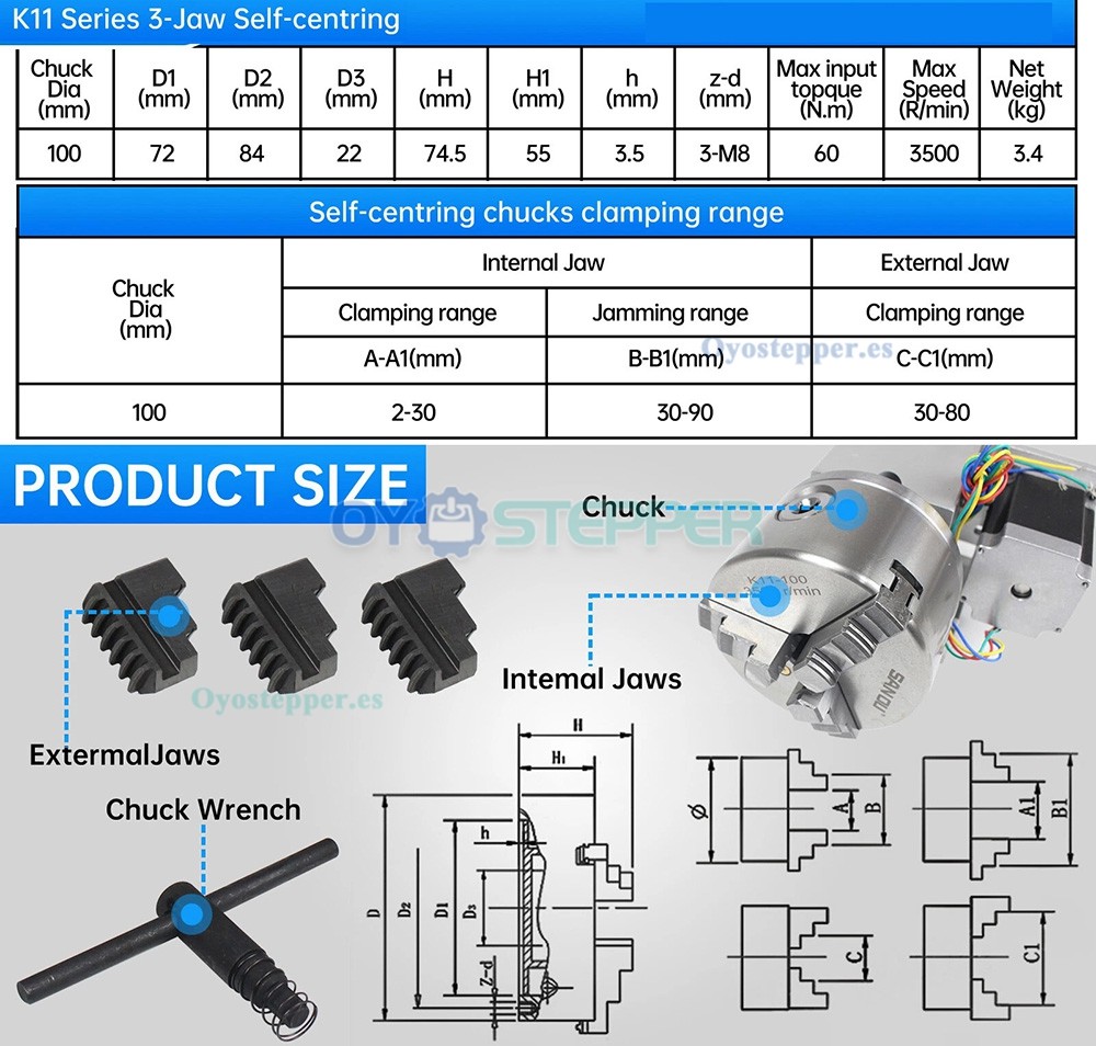 Cabezal divisor de cuarto eje CNC con plato de 80mm o K11 de 100mm y driver DM556S