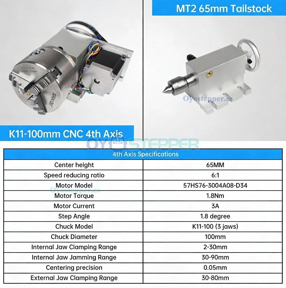 Cabezal divisor de cuarto eje CNC con plato de 80mm o K11 de 100mm y driver DM556S