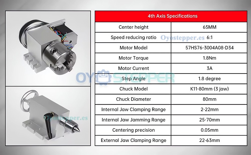 Cabezal divisor de cuarto eje CNC con plato de 80mm o K11 de 100mm y driver DM556S