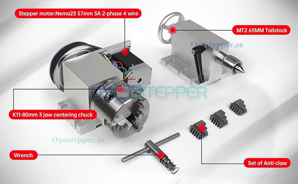 Cabezal divisor de cuarto eje CNC con plato de 80mm o K11 de 100mm y driver DM556S
