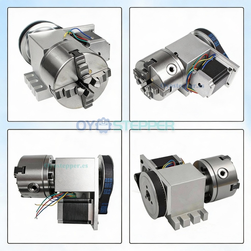 Kit de cuarto eje CNC 6:1 con plato de 100mm contrapunto y motor paso a paso