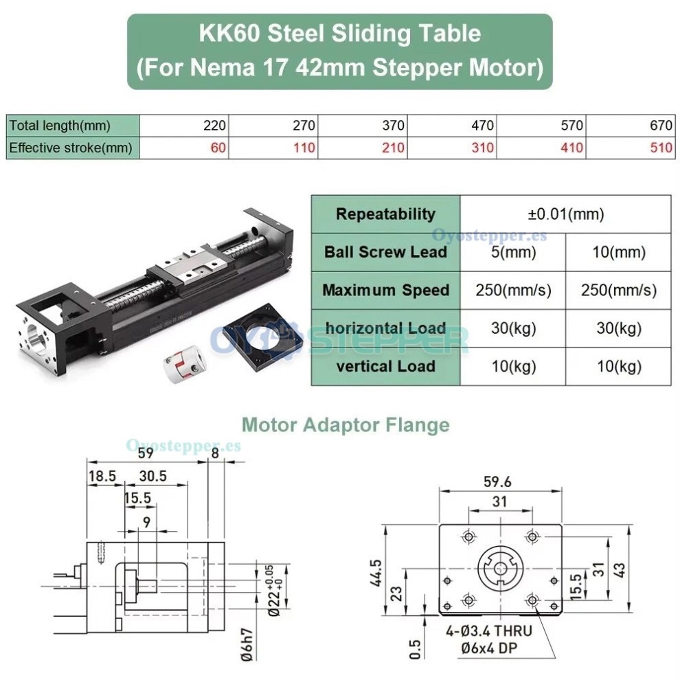 Módulo de Deslizamiento Lineal con Guía de Movimiento para Mesa Deslizante CNC, Compatible con Motores Paso a Paso Nema23/34 y Servomotores 40mm Módulo de Deslizamiento Lineal con Guía de Movimiento para Mesa Deslizante CNC, Compatible con Motores Paso a Paso Nema23/34 y Servomotores 40mm