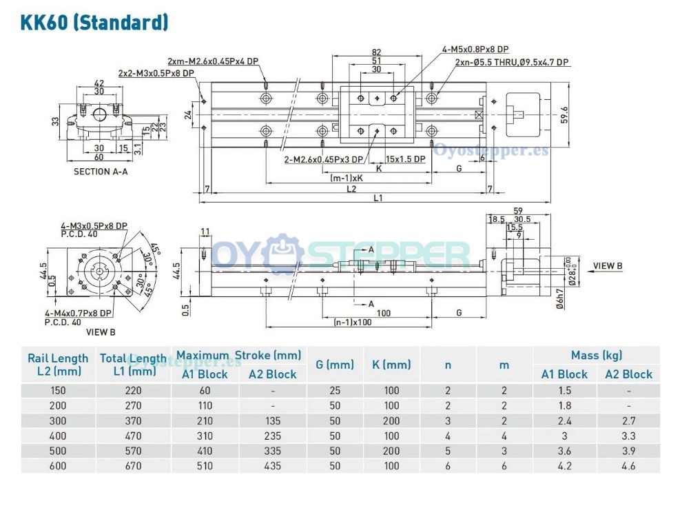 Módulo de Deslizamiento Lineal con Guía de Movimiento para Mesa Deslizante CNC, Compatible con Motores Paso a Paso Nema23/34 y Servomotores 40mm Módulo de Deslizamiento Lineal con Guía de Movimiento para Mesa Deslizante CNC, Compatible con Motores Paso a Paso Nema23/34 y Servomotores 40mm