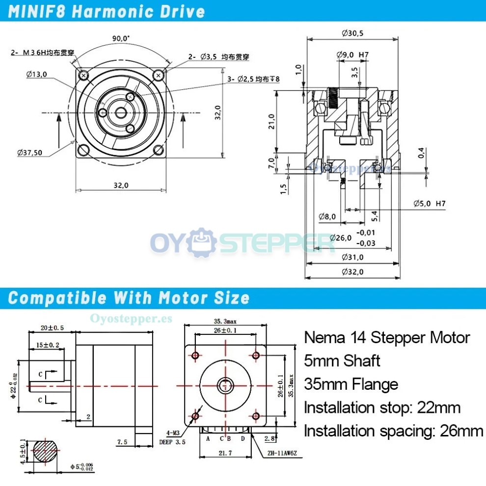Microreductor Armónico Serie MINIS/MINIF Relación 30/50/100:1 Microreductor Armónico Serie MINIS/MINIF Relación 30/50/100:1