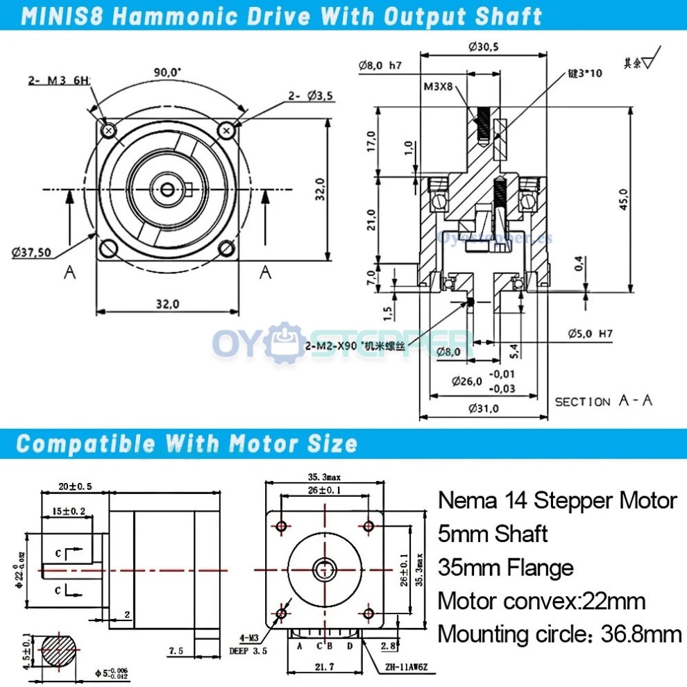 Microreductor Armónico Serie MINIS/MINIF Relación 30/50/100:1 Microreductor Armónico Serie MINIS/MINIF Relación 30/50/100:1
