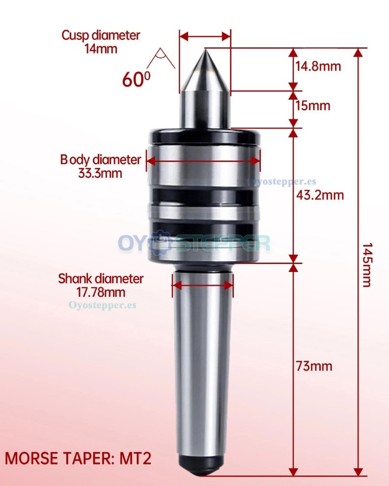Punto giratorio para contrapunto de torno con cono Morse MT2 MT3 MT4 o MT5