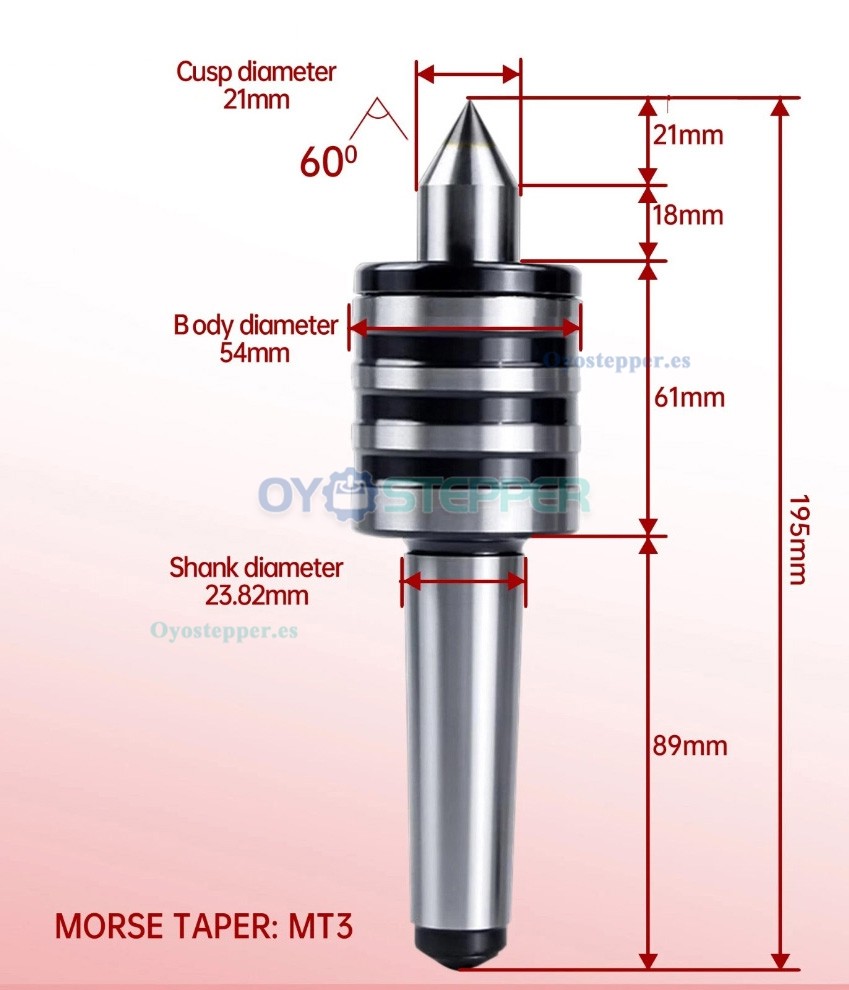 Punto giratorio para contrapunto de torno con cono Morse MT2 MT3 MT4 o MT5
