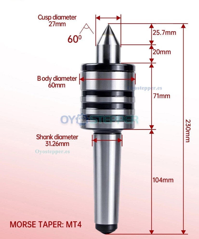 Punto giratorio para contrapunto de torno con cono Morse MT2 MT3 MT4 o MT5