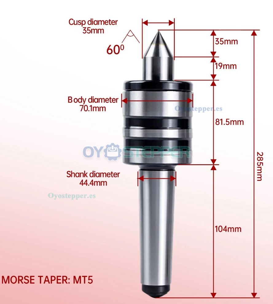 Punto giratorio para contrapunto de torno con cono Morse MT2 MT3 MT4 o MT5