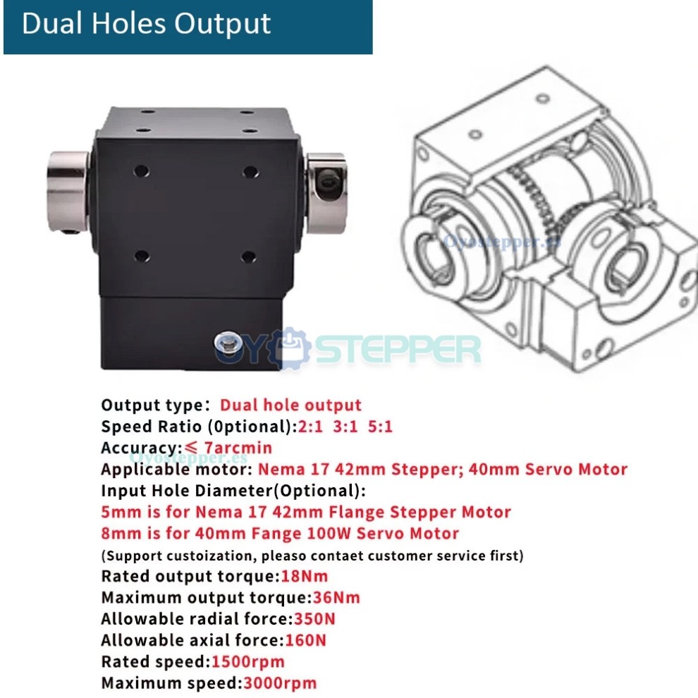 NEMA23 Reductor de Ángulo Recto con Engranaje Cónico 2:1/3:1/5:1, 90° NEMA23 Reductor de Ángulo Recto con Engranaje Cónico 2:1/3:1/5:1, 90°