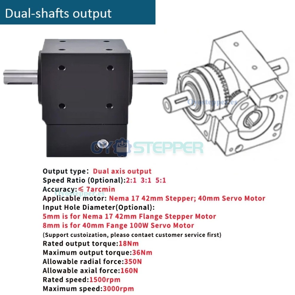 NEMA23 Reductor de Ángulo Recto con Engranaje Cónico 2:1/3:1/5:1, 90° NEMA23 Reductor de Ángulo Recto con Engranaje Cónico 2:1/3:1/5:1, 90°
