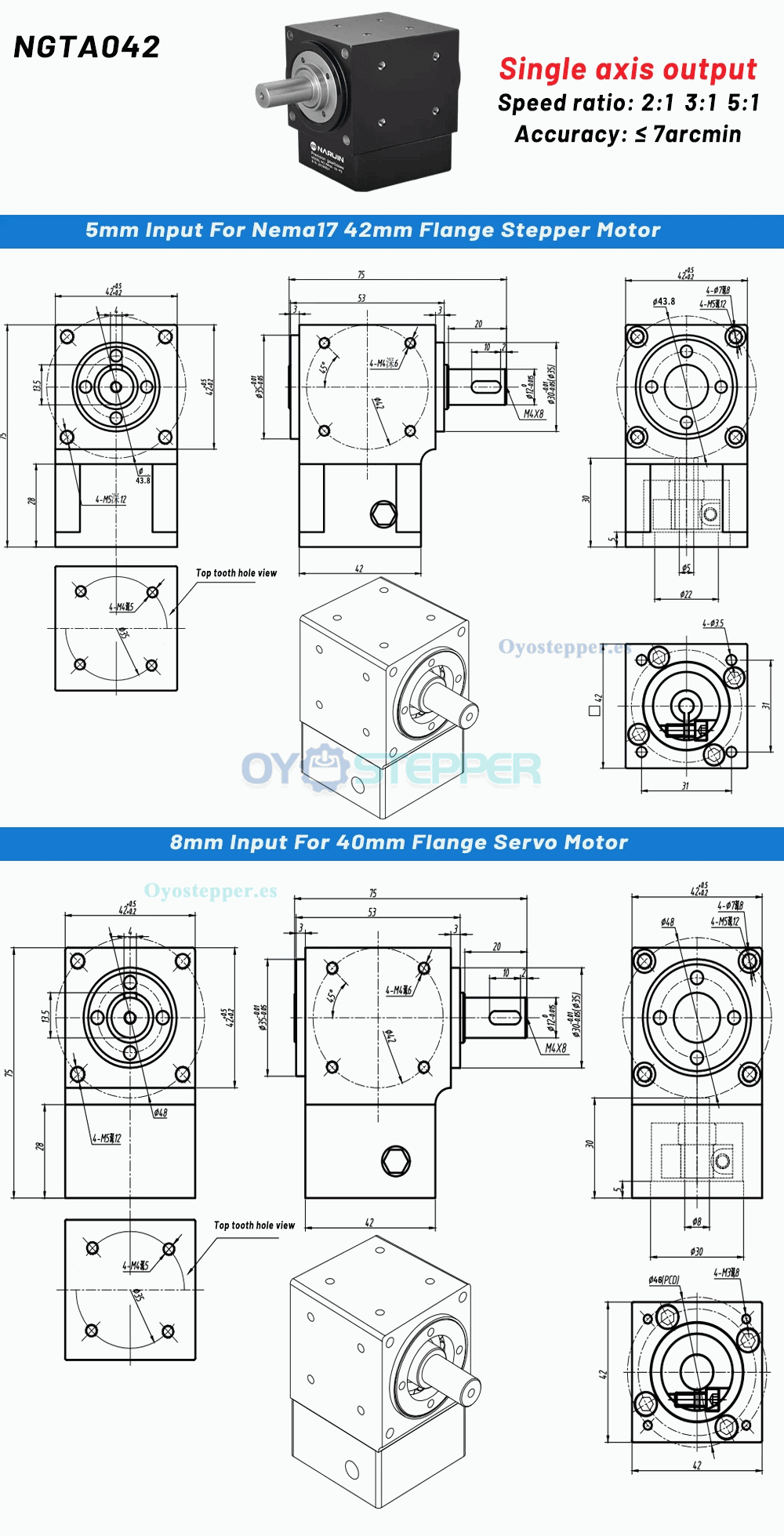NEMA23 Reductor de Ángulo Recto con Engranaje Cónico 2:1/3:1/5:1, 90° NEMA23 Reductor de Ángulo Recto con Engranaje Cónico 2:1/3:1/5:1, 90°
