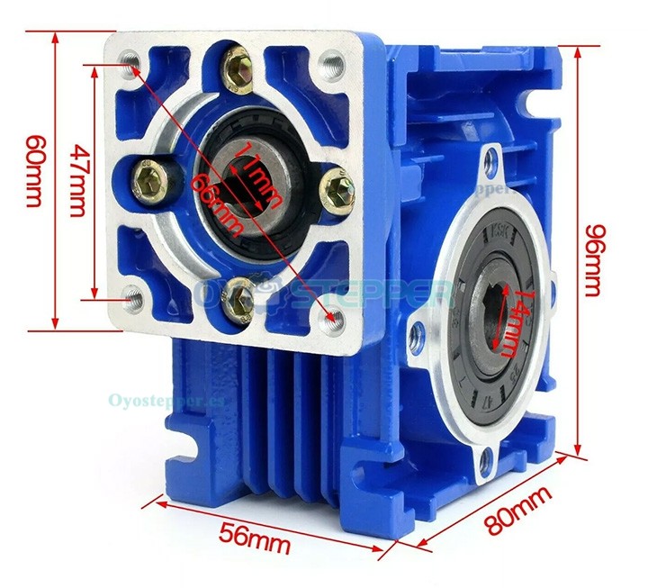 NMRV030 Caja Reductora Sinfín10:1 / 15:1 / 20:1 / 25:1 / 30:1 / 40:1 para Motor Nema 23 Paso a Paso o Servo