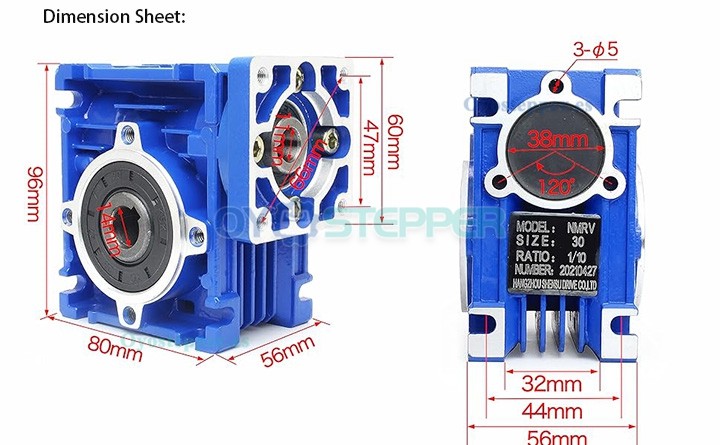 NMRV030 Caja Reductora Sinfín10:1 / 15:1 / 20:1 / 25:1 / 30:1 / 40:1 para Motor Nema 23 Paso a Paso o Servo