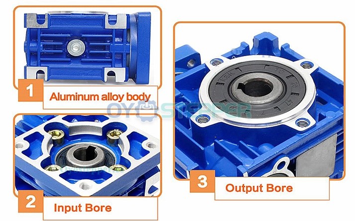 NMRV030 Caja Reductora Sinfín10:1 / 15:1 / 20:1 / 25:1 / 30:1 / 40:1 para Motor Nema 23 Paso a Paso o Servo