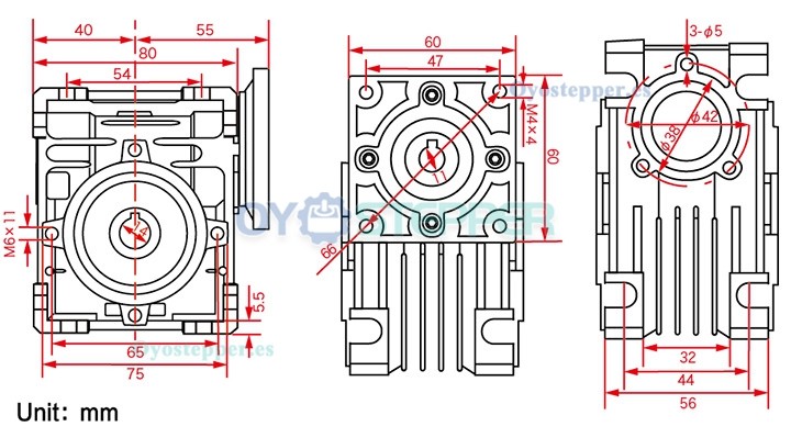 NMRV030 Caja Reductora Sinfín10:1 / 15:1 / 20:1 / 25:1 / 30:1 / 40:1 para Motor Nema 23 Paso a Paso o Servo