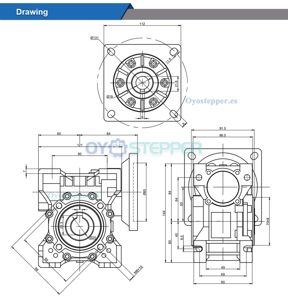 NMRV050 Caja Reductora de Engranaje Sinfín 5:1 / 10:1 / 20:1 para Motor Paso a Paso Nema 42
