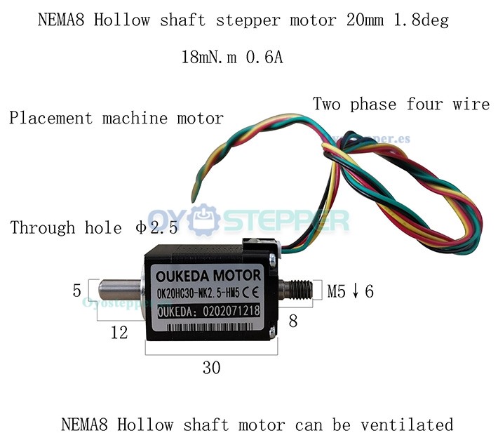 Oukeda Motor Paso a Paso con Eje Hueco NEMA 8 1.8° 1.8 N·cm para Máquina de Colocación