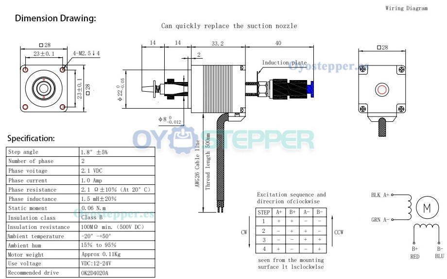 Oukeda Motor Paso a Paso Nema 11 para Máquina de Colocación SMT 1.8° 6 N·cm 2 Fases