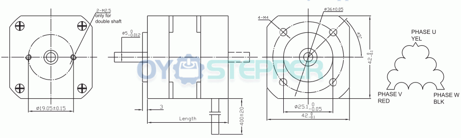Oukeda Motor BLDC Trifásico 24 V / 48 V 7.5–260 N·cm 4000 RPM Φ42 mm