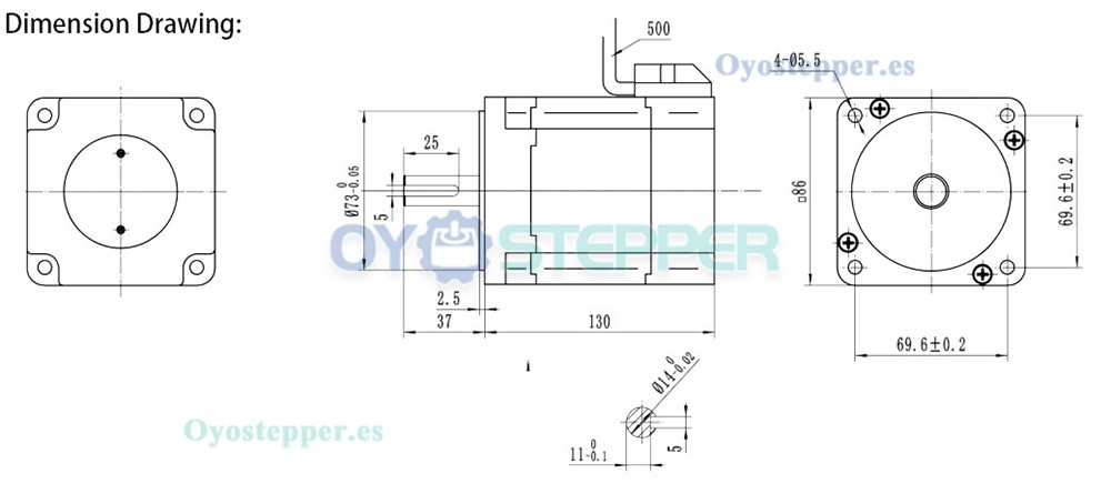 Oukeda Motor Eléctrico BLDC 24 V 850 W 3500 RPM 270 N·cm Trifásico Φ86 mm con chavetero