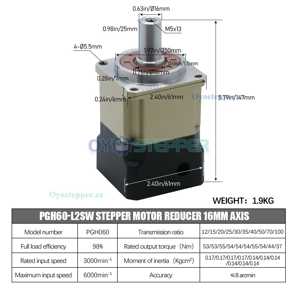 Reductor de Velocidad Planetario con Engranaje Helicoidal para Motor Servo Nema 23, Nema 24 – Eje de 14 mm