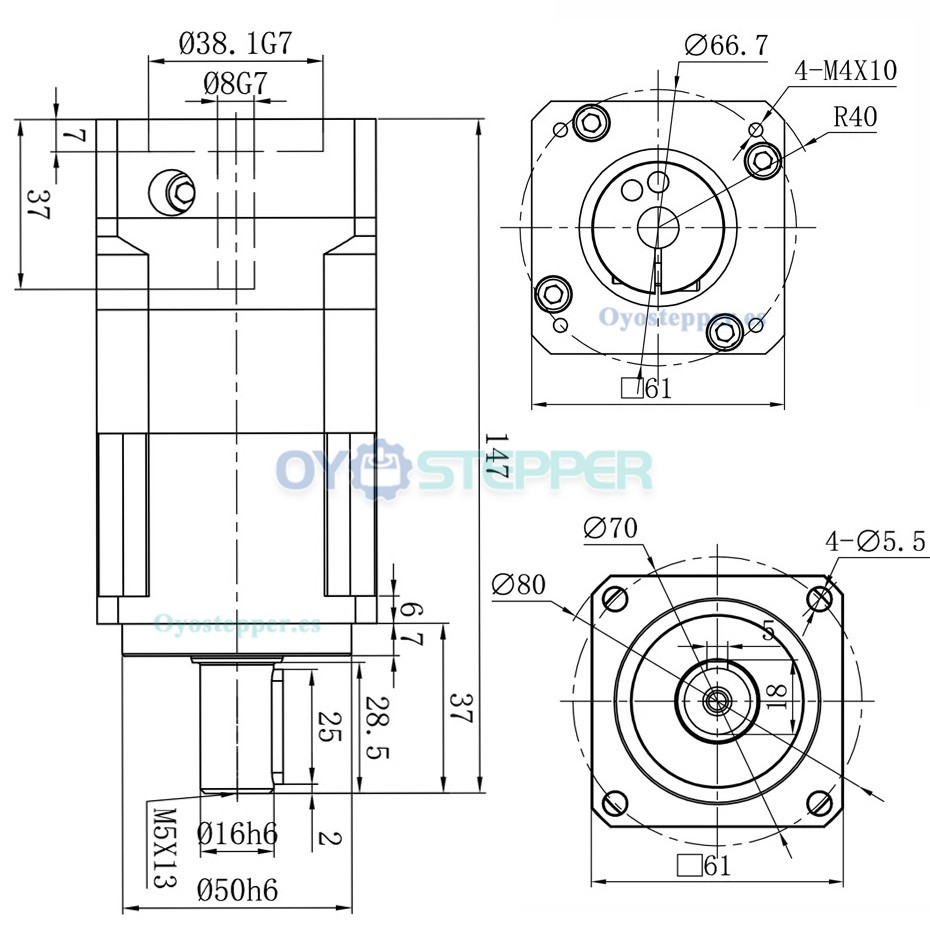 Caja Reductora Planetaria con Engranaje Helicoidal para Motor Paso a Paso Nema 23, Nema 24 – Eje de 16 mm
