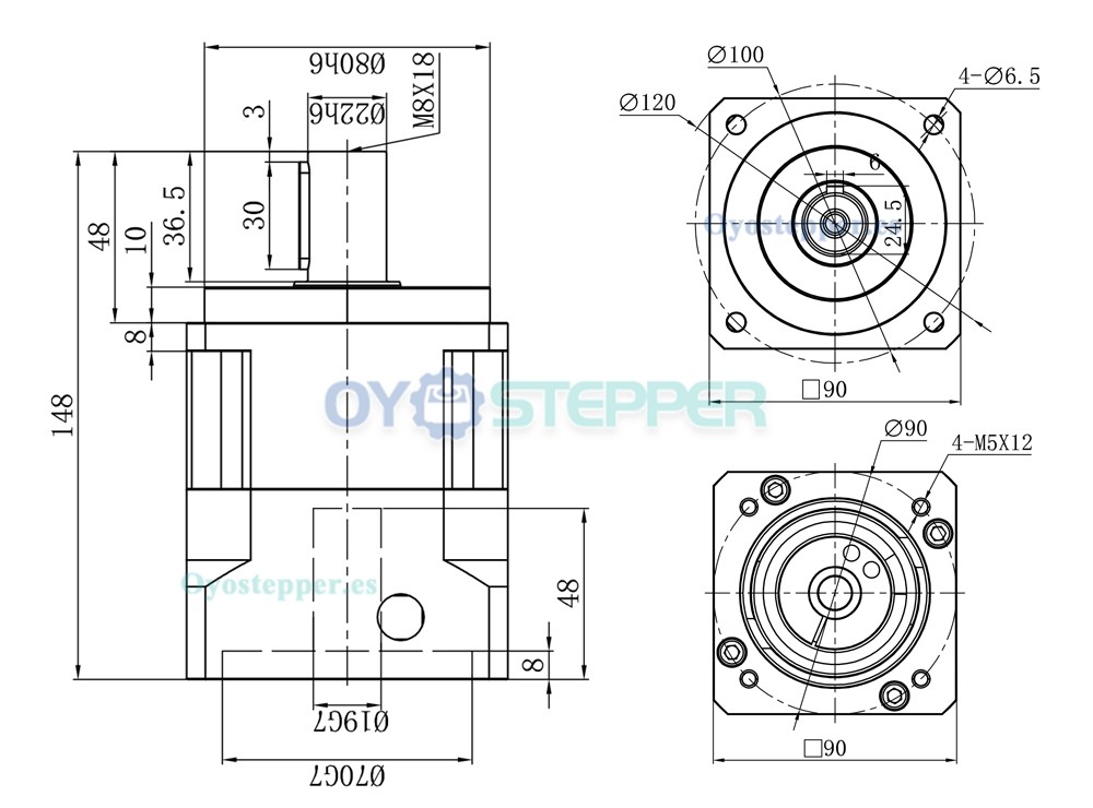 Reductor Planetario Helicoidal para Motor Paso a Paso Nema 34 o Motor Servo de 80 mm a 130 mm
