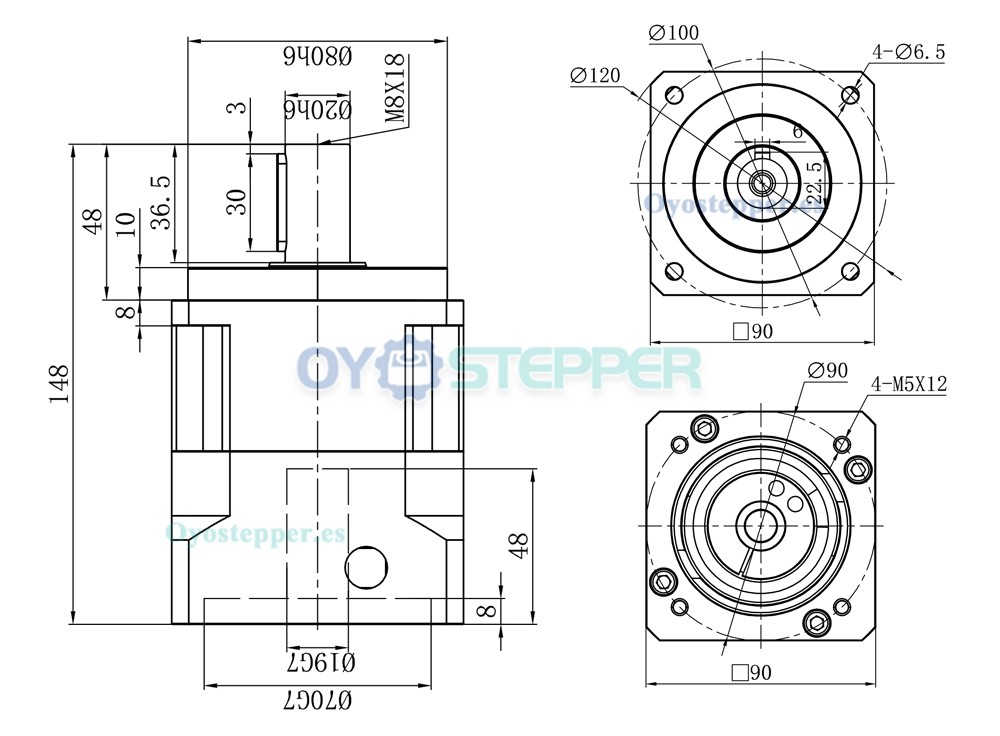 Reductor Planetario Helicoidal para Motor Paso a Paso Nema 34 o Motor Servo de 80 mm a 130 mm