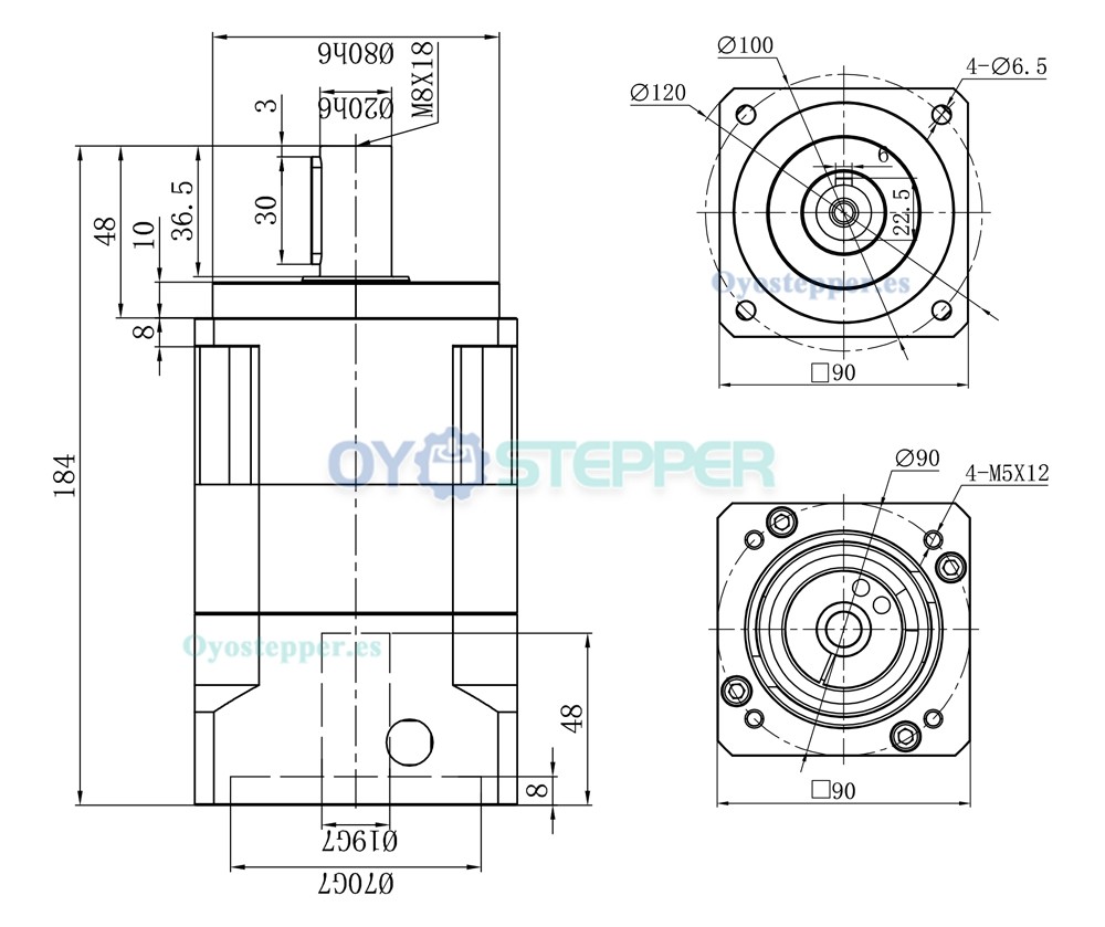 Reductor Planetario de Engranaje Helicoidal para Motor Paso a Paso Nema 34 o Servo de 80–90 mm