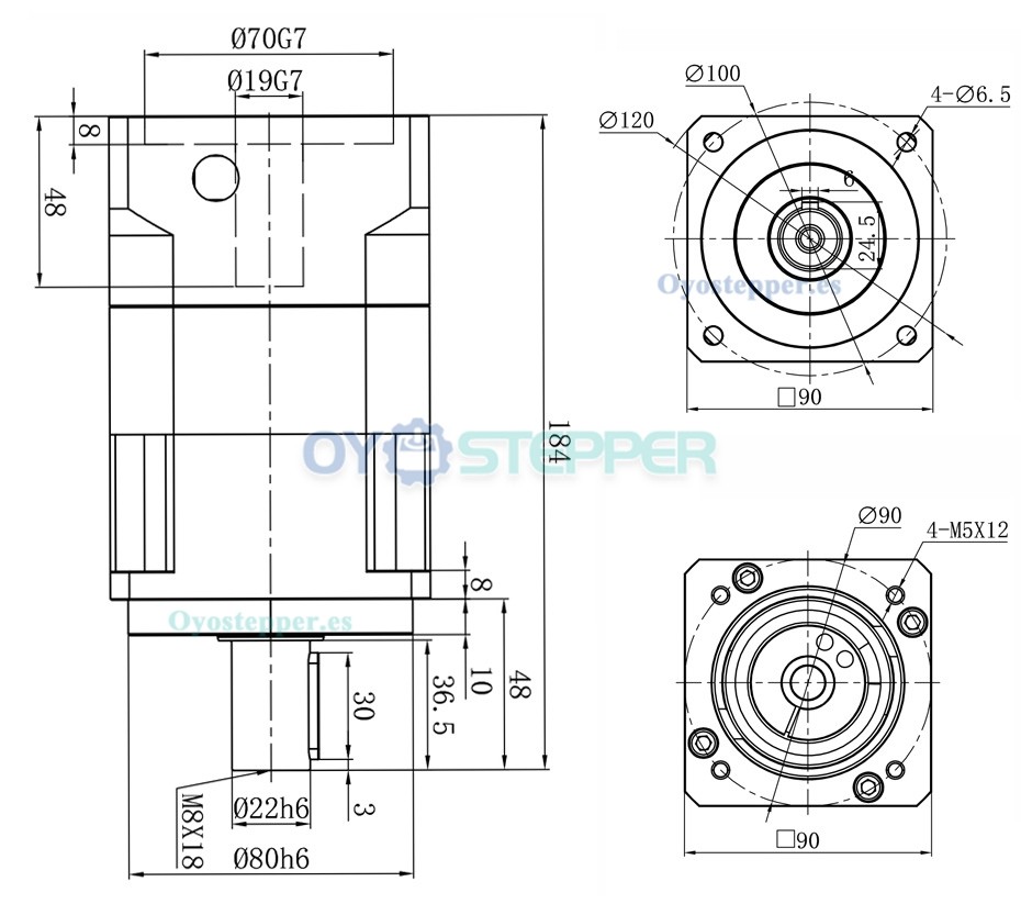 Reductor Planetario de Engranaje Helicoidal para Motor Paso a Paso Nema 34 o Servo de 80–90 mm
