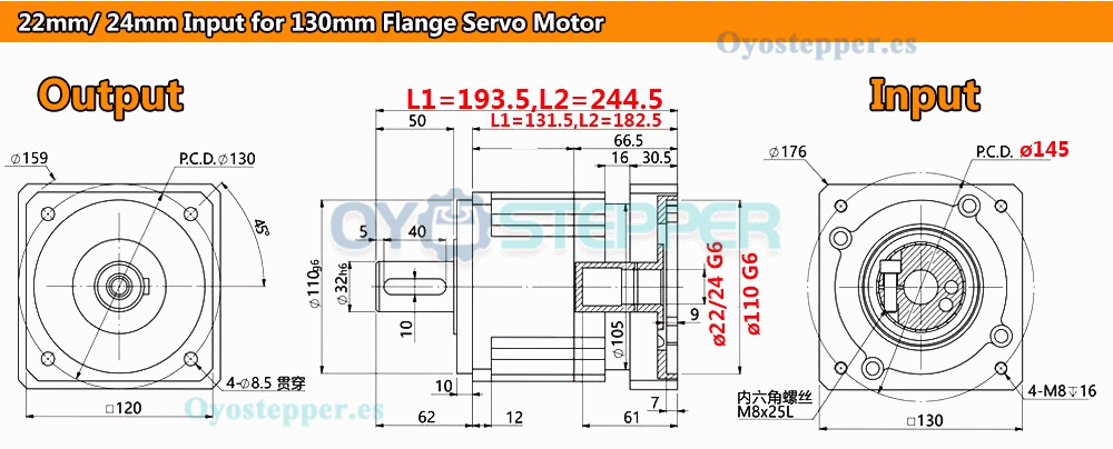 Caja Reductora Planetaria Helicoidal para Motor Servo con Entrada de 19 mm / 22 mm / 24 mm